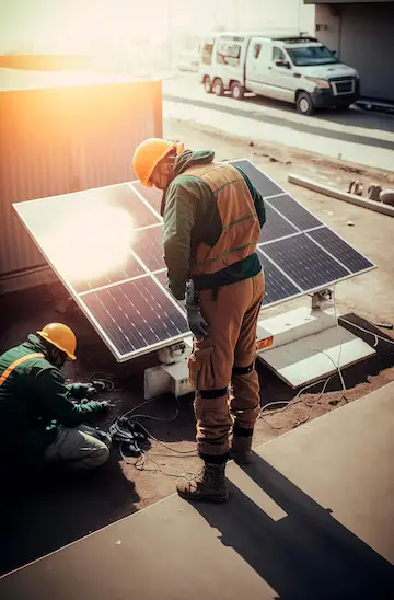 elektriker vernehjelm uniform arbeidshansker innstilling av nye solcellepanel